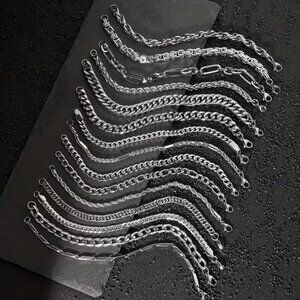 #614 Set Of 15 Stainless Steel Hip-hop Thick Bracelets for Men